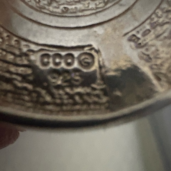 VTG RARE Sterling Silver 925 CCO Native American Turquoise Inlay Pendant 1.75 - Picture 11 of 13